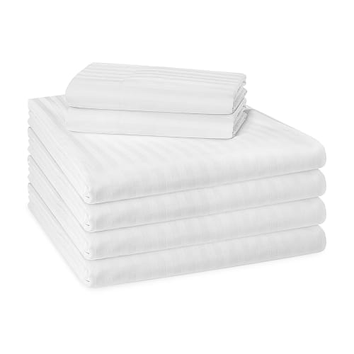 Esplanade by Fairview T220 Blend Twill Stripe, Full/Dbl XL Extra Deep Fitted Sheet, 54x80x15, White